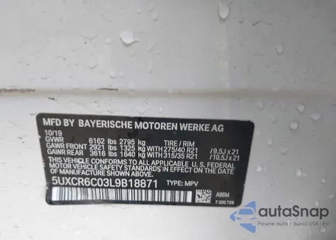 2020 BMW X5 xDrive40I from USA, damaged, VIN 5UXCR6C03L9B18871